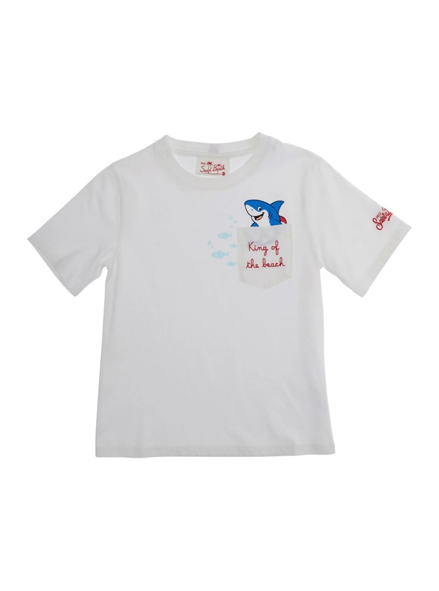 Mc2 saint barth kids T-Shirt 'EDDY' con Stampa Squalo sul Fronte in Bianco Bambino