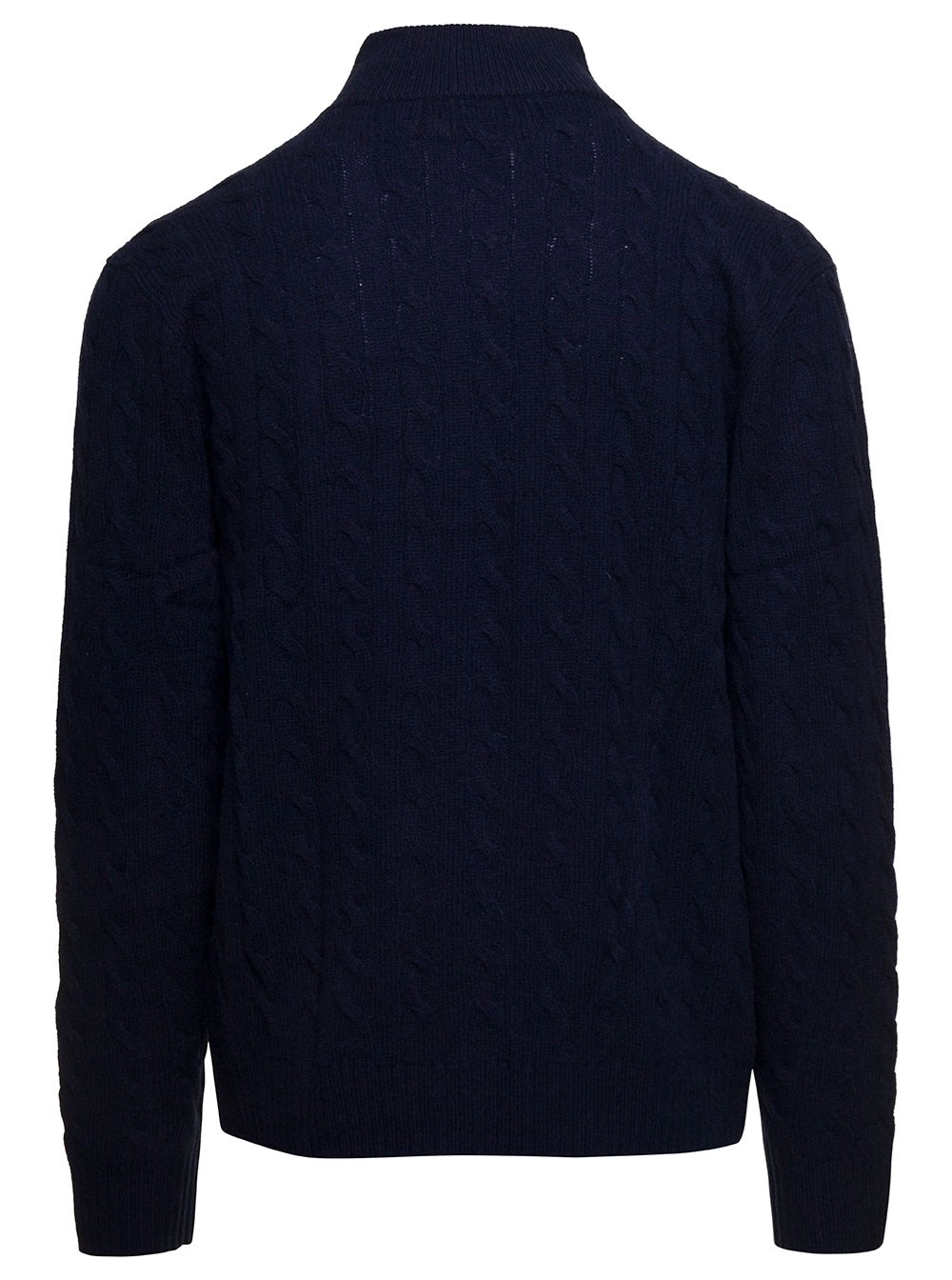 Polo Ralph Lauren Maglione a Trecce con Zip e Ricamo Cavallino in Lana e Cashmere Blu Uomo, view 2