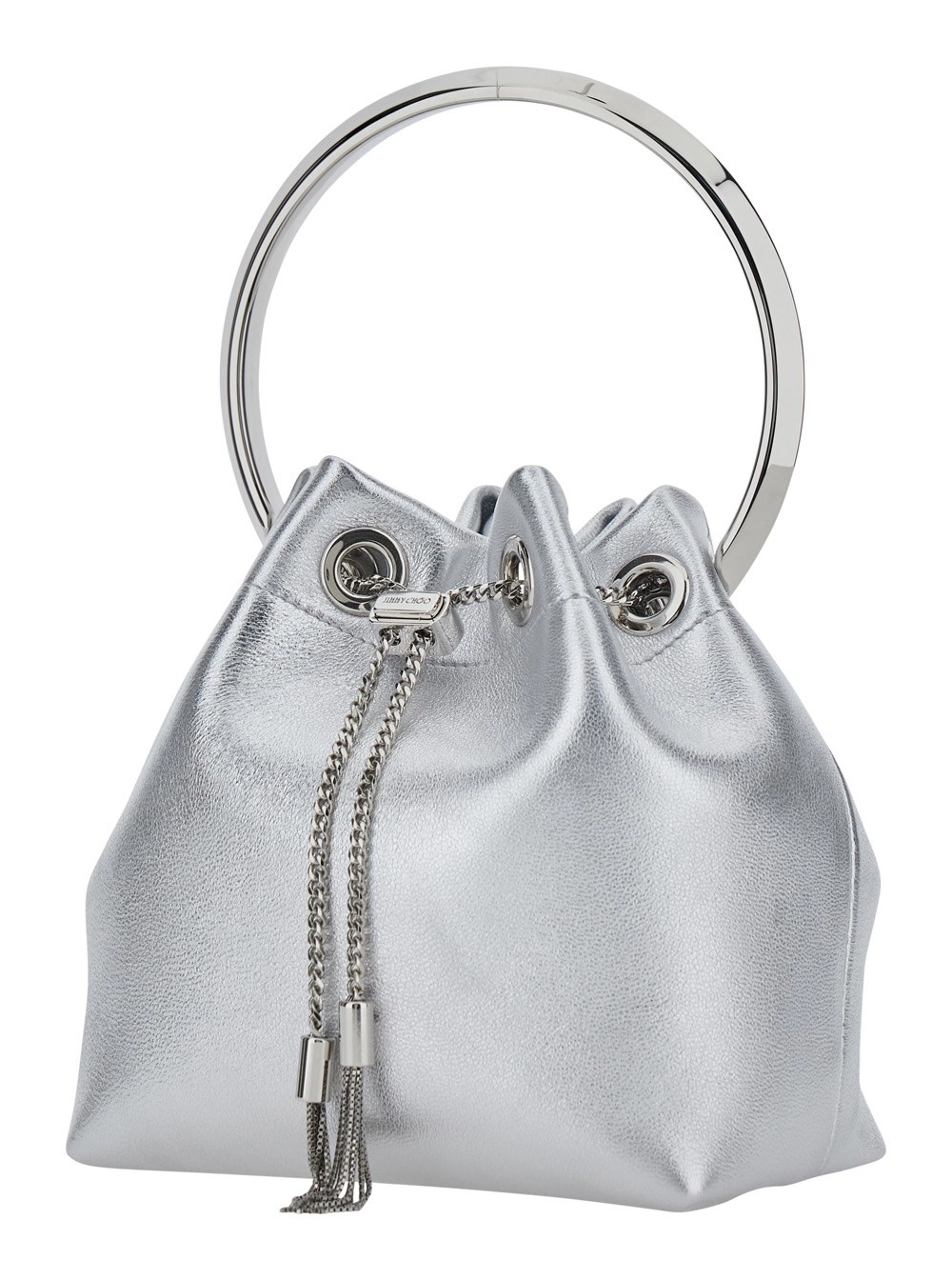 Jimmy Choo Borsa mini 'Bon Bon' con chiusura con coulisse in misto pelle color argento donna, view 2