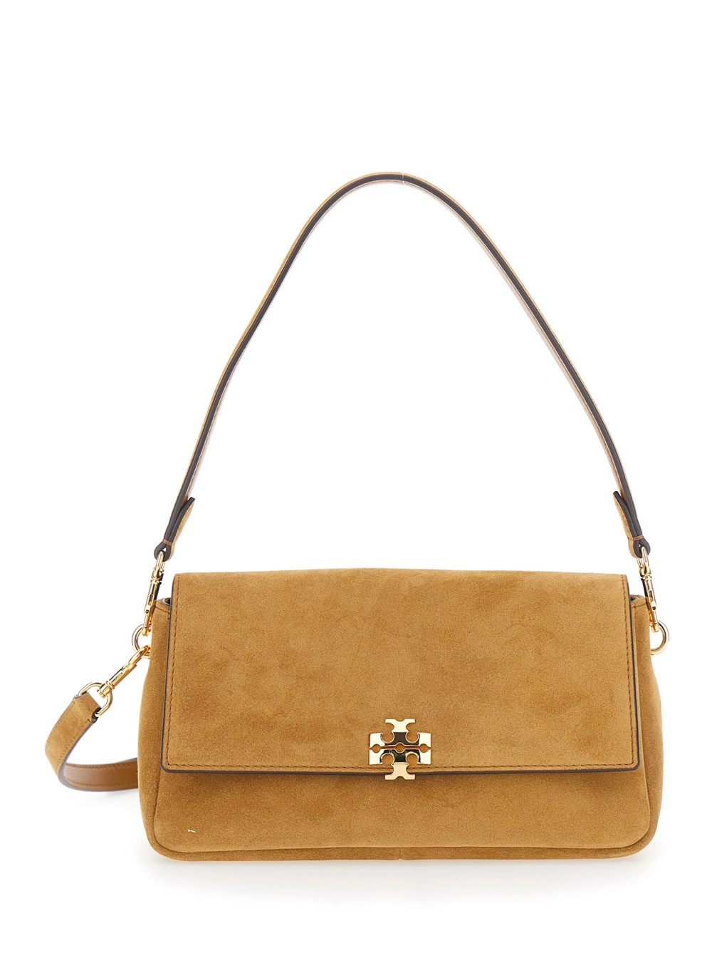 Tory Burch Borda a Tracolla 'Charlie' con Tracolla Regolabile e Removibile e Placca Logo sul Fronte in Pelle Scamosciata Marrone Donna
