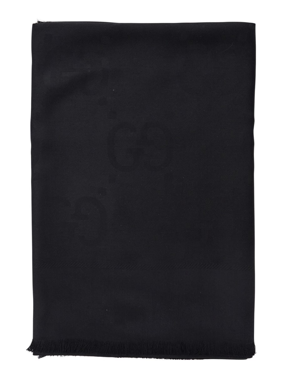 Gucci Foulard con Motivo GG All-Over in Lana Nera Donna