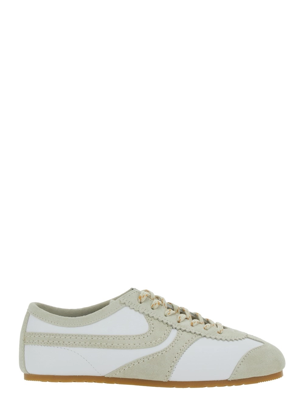 Dries Van Noten Sneaker Low Top con Logo Impresso sulla Linguetta in Pelle e Pelle Scamosciata Bianca Donna
