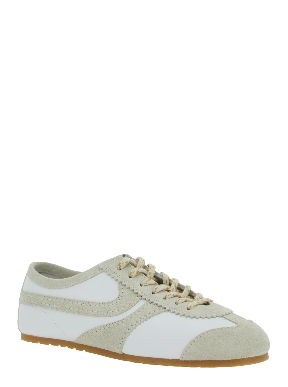 Dries Van Noten Sneaker Low Top con Logo Impresso sulla Linguetta in Pelle e Pelle Scamosciata Bianca Donna, view 2