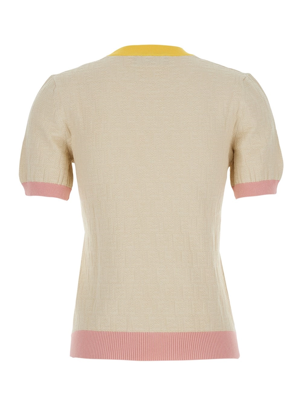 Fendi T-shirt Girocollo con Motivo FF All-Over in Cotone Beige Donna, view 2