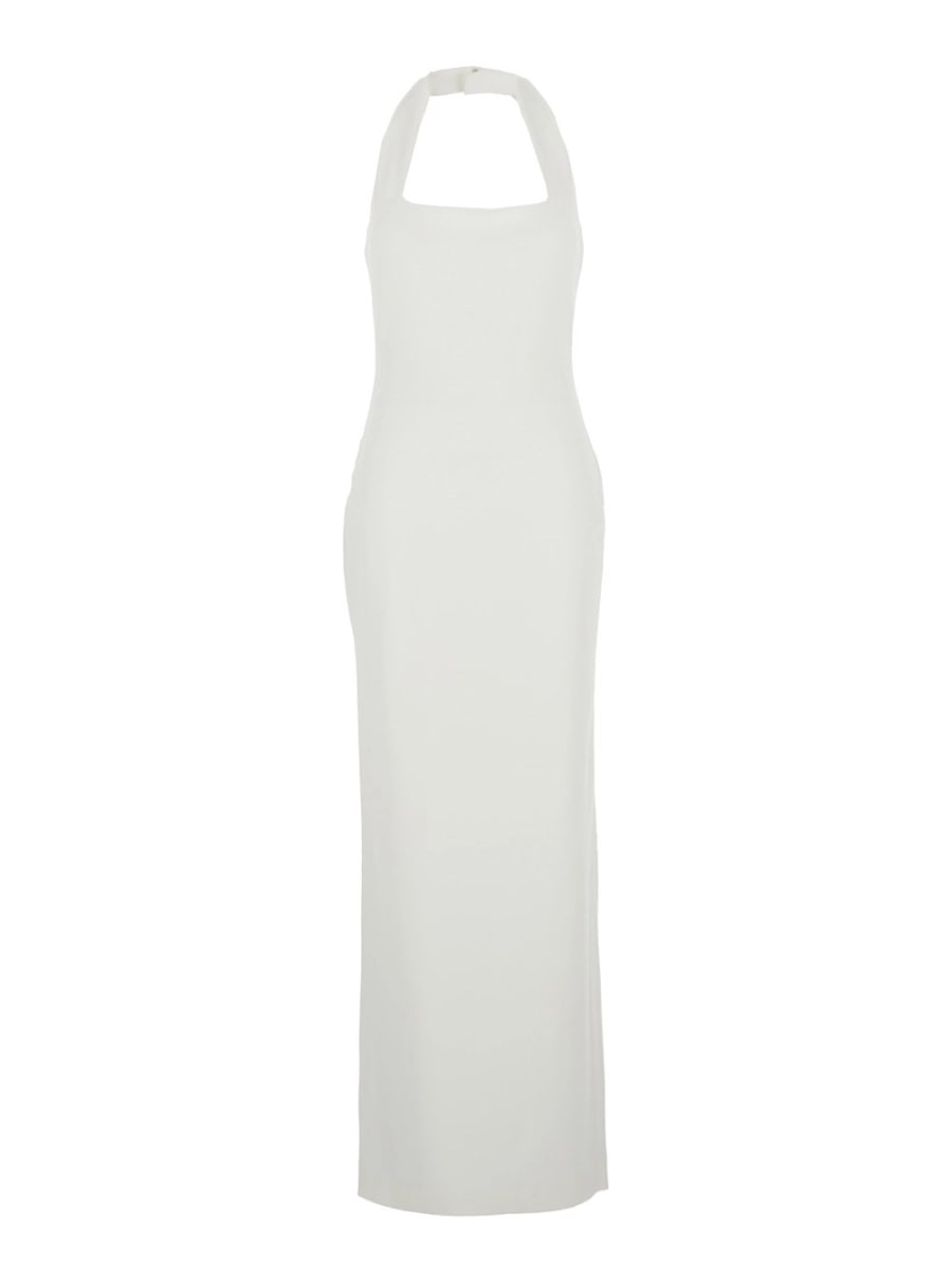 Solace london Abito Lungo 'Ilona' con Scollo Quadrato sul Fronte in Twill Bianco Donna