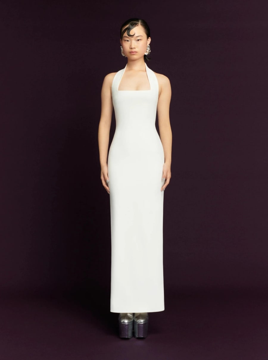 Solace london Abito Lungo 'Ilona' con Scollo Quadrato sul Fronte in Twill Bianco Donna, view 4