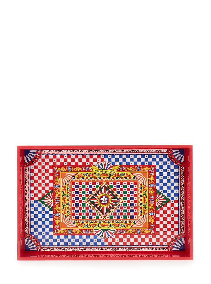 Dolce & gabbana casa Vassoio Rettangolare con Stampa Carretto Siciliano in Legno Laccato Multicolor Rosso Unisex