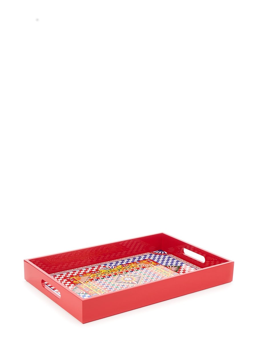 Dolce & gabbana casa Vassoio Rettangolare con Stampa Carretto Siciliano in Legno Laccato Multicolor Rosso Unisex, view 2