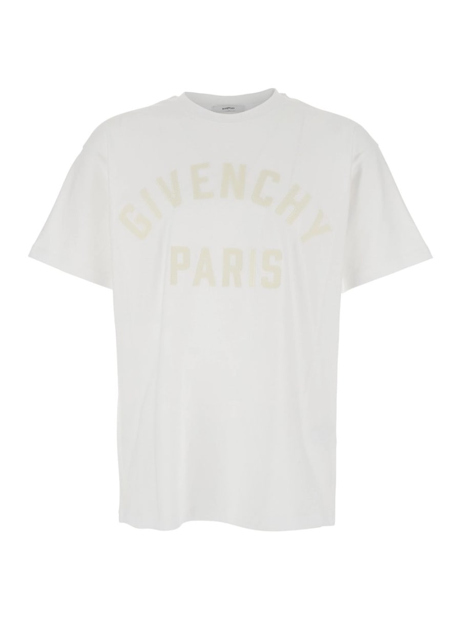 Givenchy T-Shirt Bianca con Maxi Logo sul Fronte in Cotone Uomo