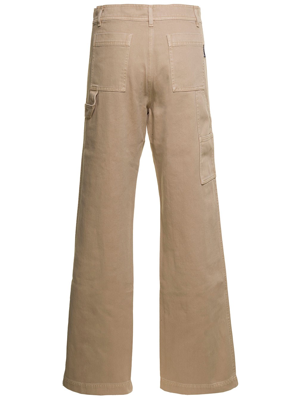 Palm Angels Pantaloni 'Cargo' con Palma Ricamata in Denim di Cotone Beige Donna, view 2