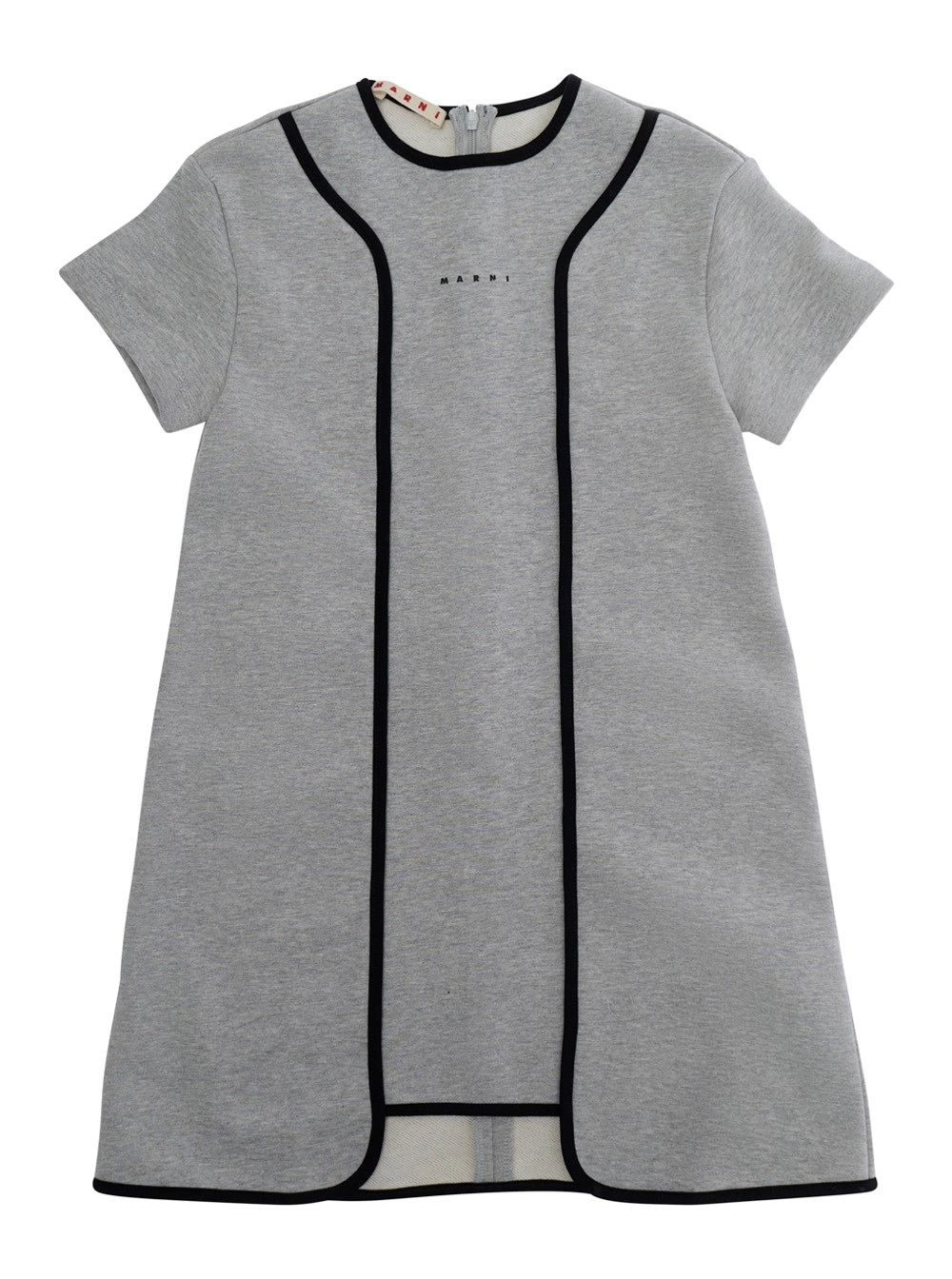 Marni kids Abito Girocollo con Dettagli a Contrasto sul Fronte e Logo Lettering sul Fronte in Cotone grigio Bambina