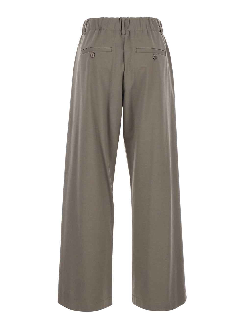 Brunello Cucinelli Pantaloni con vita con coulisse e gamba ampia in misto cotone beige donna, view 2
