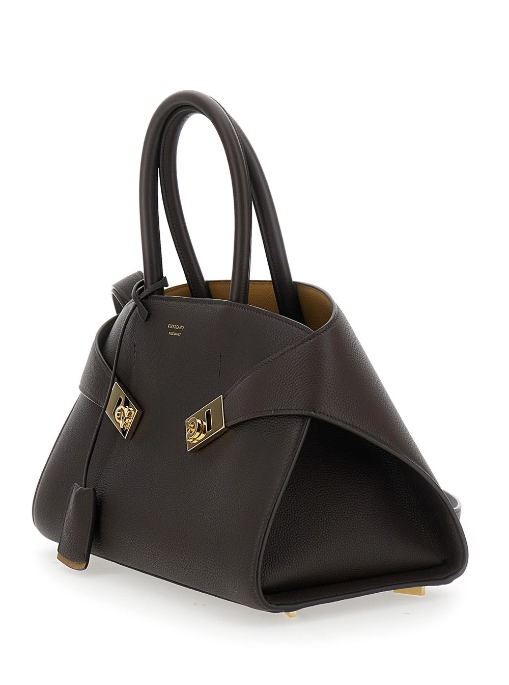 Ferragamo Borsa a Spalla 'Hug Small' con Logo e Fibbie Gancini in Pelle Marrone Donna, view 2