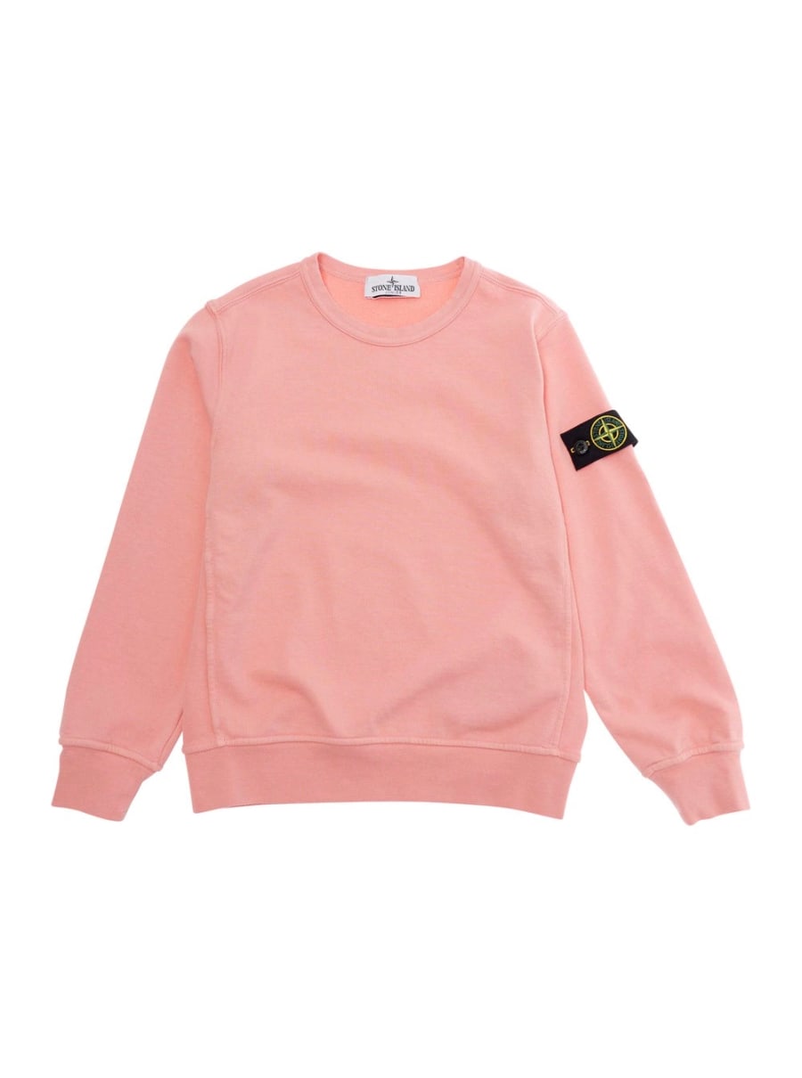 Stone island kids Felpa Girocollo 'L1S166100005S0040V008D' con Patch Logo sulla Manica in Cotone Rosa Bambino