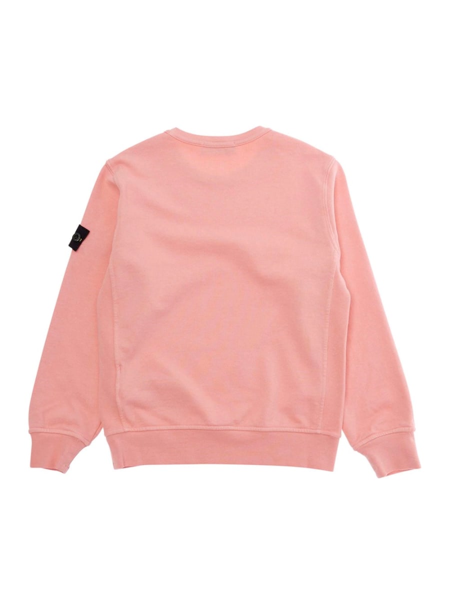 Stone island kids Felpa Girocollo 'L1S166100005S0040V008D' con Patch Logo sulla Manica in Cotone Rosa Bambino, view 2