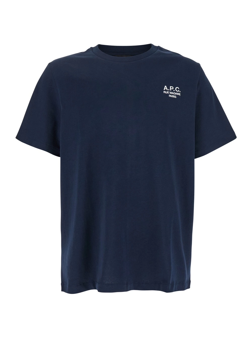 A.P.C. T-shirt girocollo con logo ricamato sul davanti in cotone Blu Donna