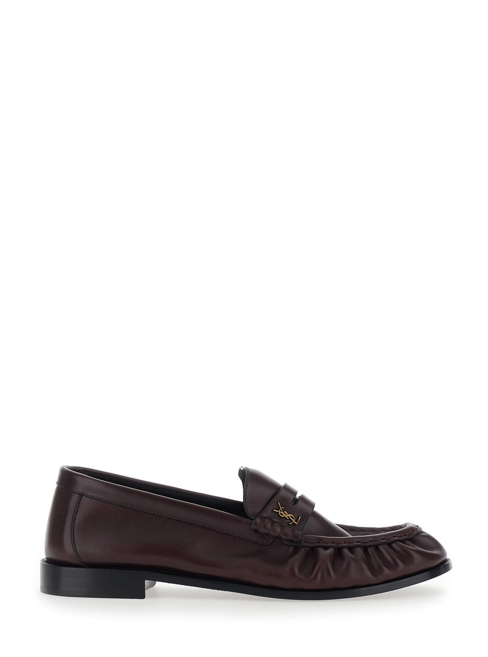 Saint Laurent Mocassini 'Le Loafer' con Punta Moc Cucita a Mano e Placca Cassandre in Pelle liscia bordeaux uomo