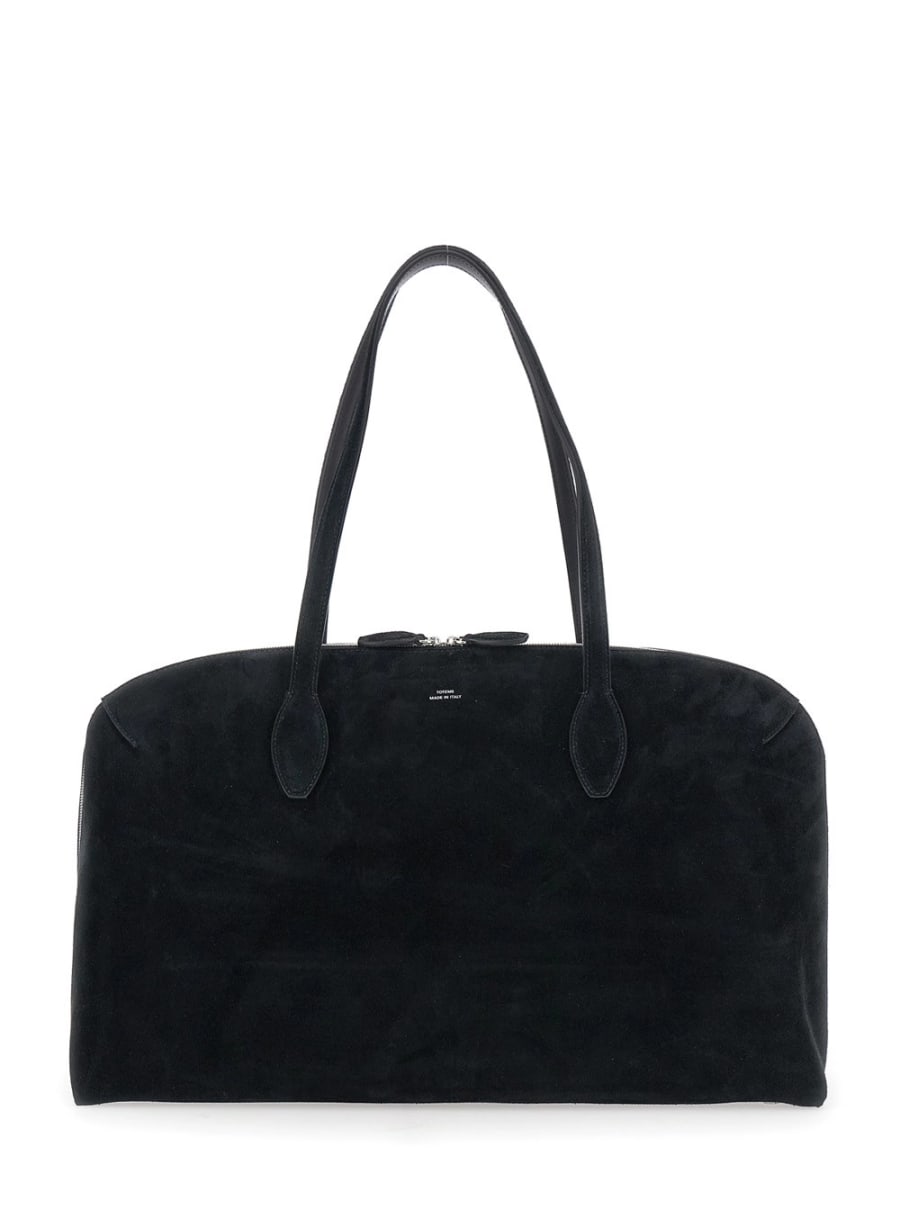Toteme Borsa a Spalla con Logo Lettering Impresso sul Fronte in Pelle Scamosciata Nera Donna