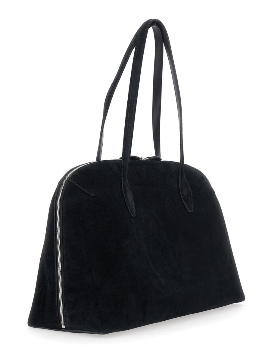 Toteme Borsa a Spalla con Logo Lettering Impresso sul Fronte in Pelle Scamosciata Nera Donna, view 3