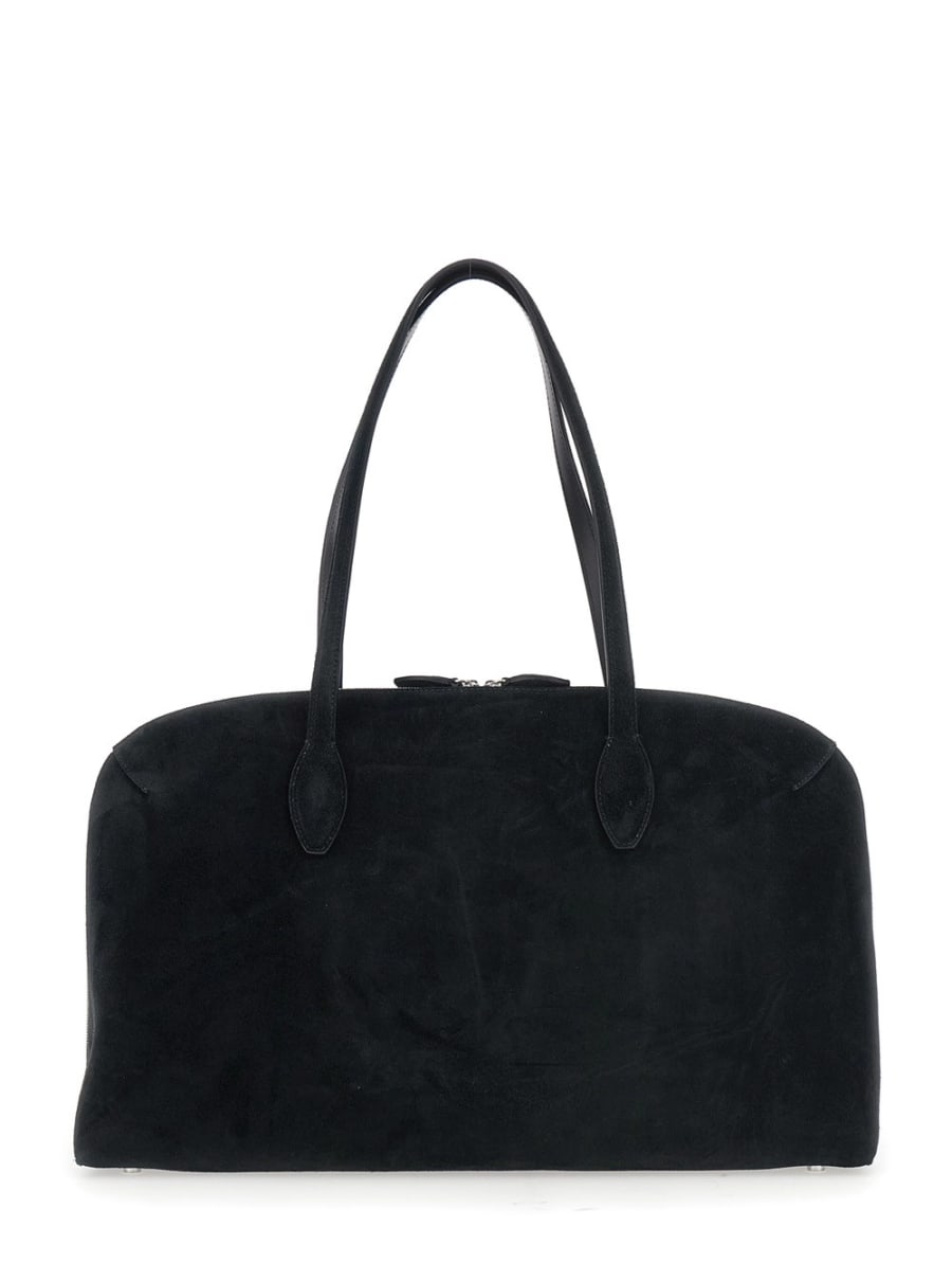 Toteme Borsa a Spalla con Logo Lettering Impresso sul Fronte in Pelle Scamosciata Nera Donna, view 4