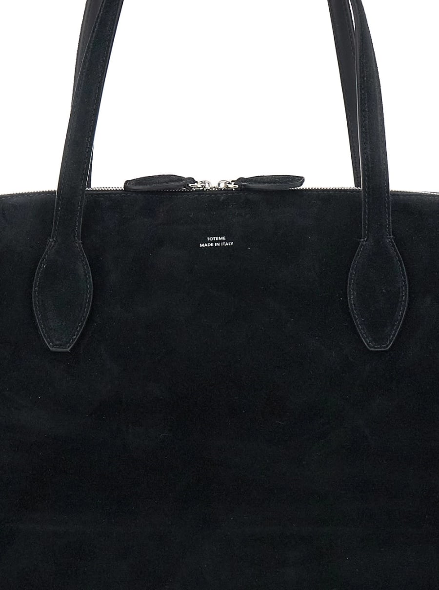 Toteme Borsa a Spalla con Logo Lettering Impresso sul Fronte in Pelle Scamosciata Nera Donna, view 5