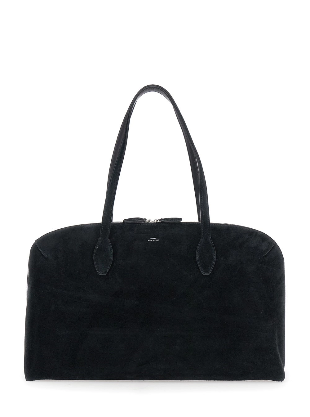 Toteme Borsa a Spalla con Logo Lettering Impresso sul Fronte in Pelle Scamosciata Nera Donna