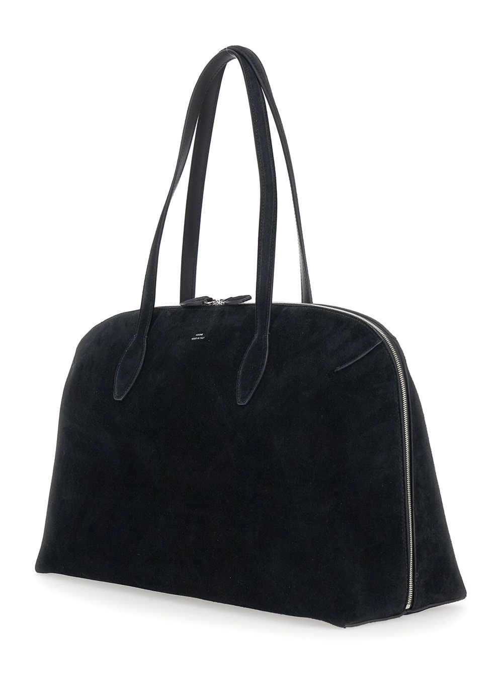 Toteme Borsa a Spalla con Logo Lettering Impresso sul Fronte in Pelle Scamosciata Nera Donna, view 2