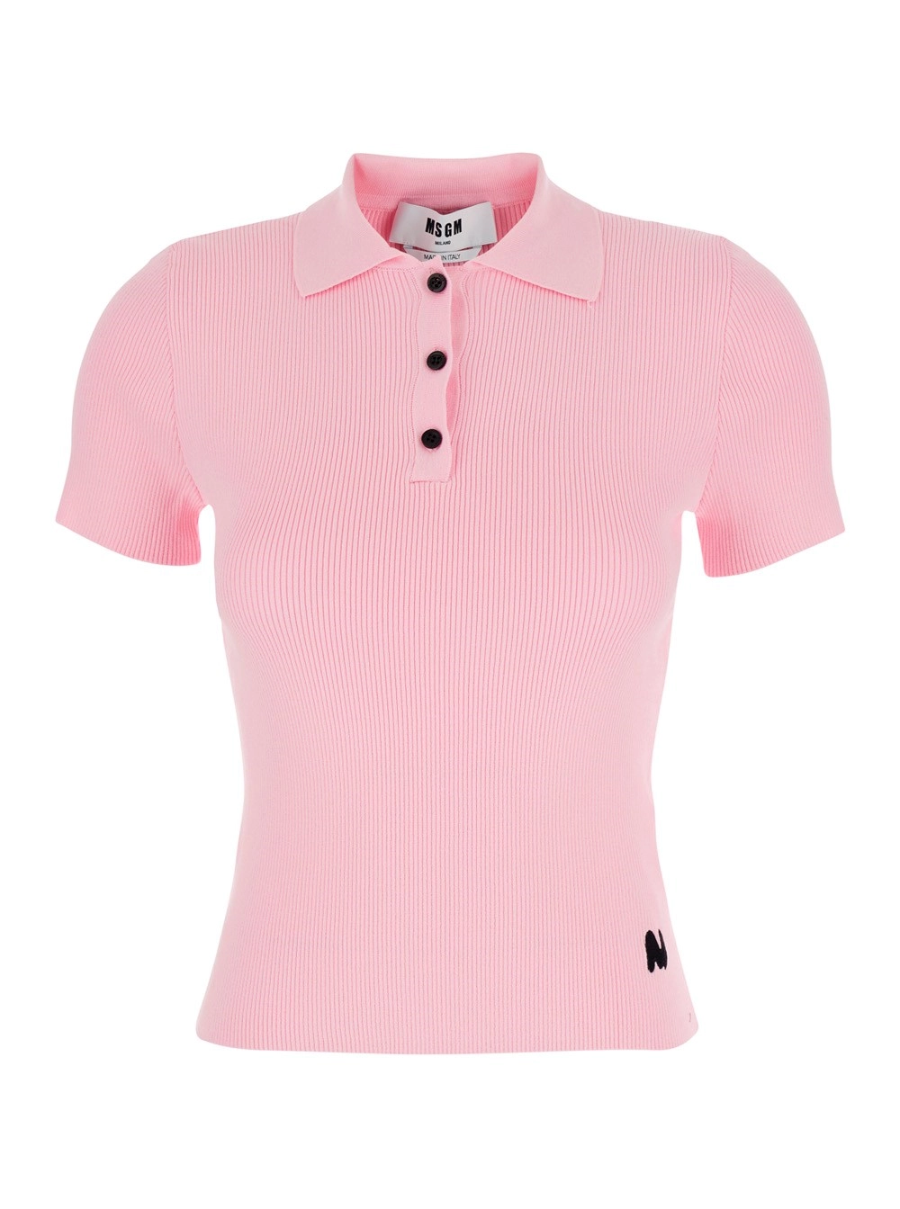 Msgm Polo con Design a coste e logo sul lato in Misto Viscosa Rosa Donna