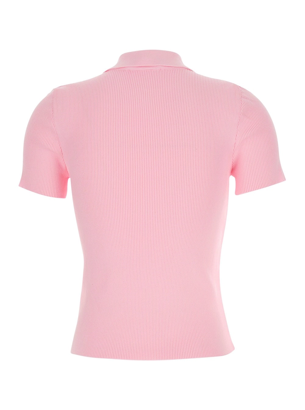 Msgm Polo con Design a coste e logo sul lato in Misto Viscosa Rosa Donna, view 2