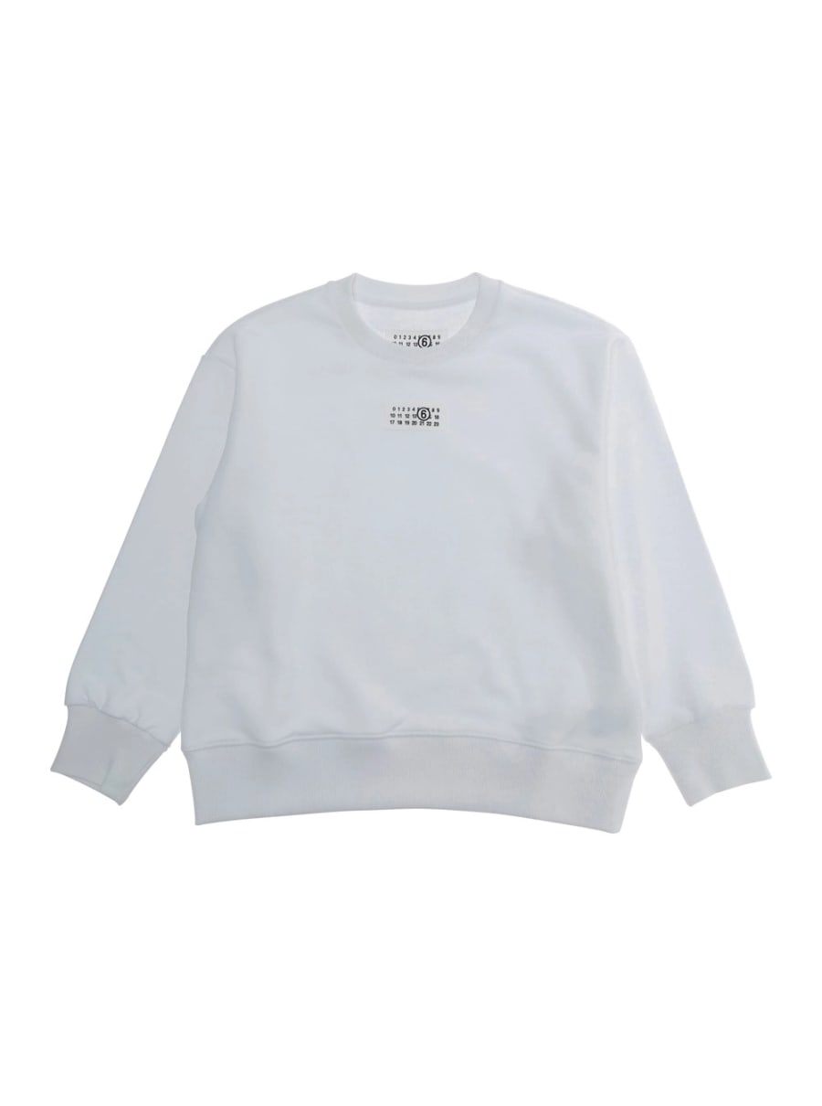 Mm6 maison margiela kids Felpa Girocollo con Logo Numerico sul Fronte in Cotone Bianca Bambino