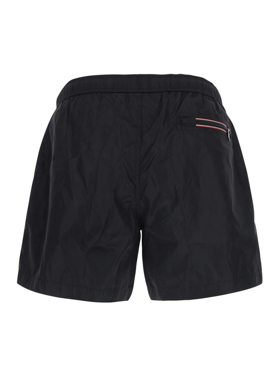 Moncler Costume da Bagno con Vita Elasticizzata con Coulisse e Patch Logo sul Fronte in Tessuto Tecnico Nero Uomo, view 2