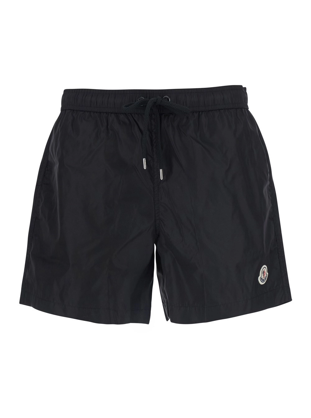 Moncler Costume da Bagno con Vita Elasticizzata con Coulisse e Patch Logo sul Fronte in Tessuto Tecnico Nero Uomo