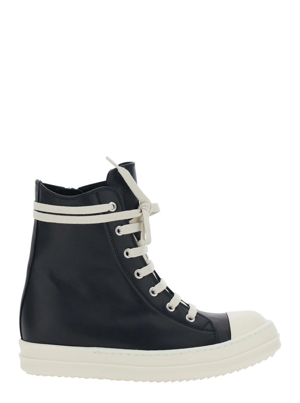 Rick Owens Sneakers con Lacci Oversize Decorativi e Chiusura con Zip sul Lato in Pelle Nere Donna