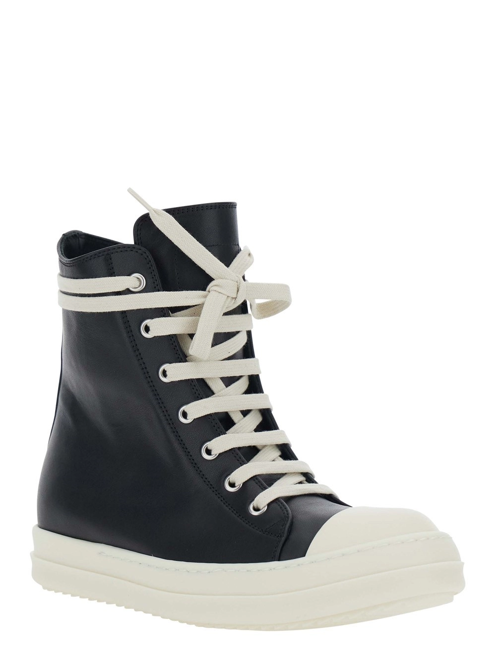 Rick Owens Sneakers con Lacci Oversize Decorativi e Chiusura con Zip sul Lato in Pelle Nere Donna, view 2