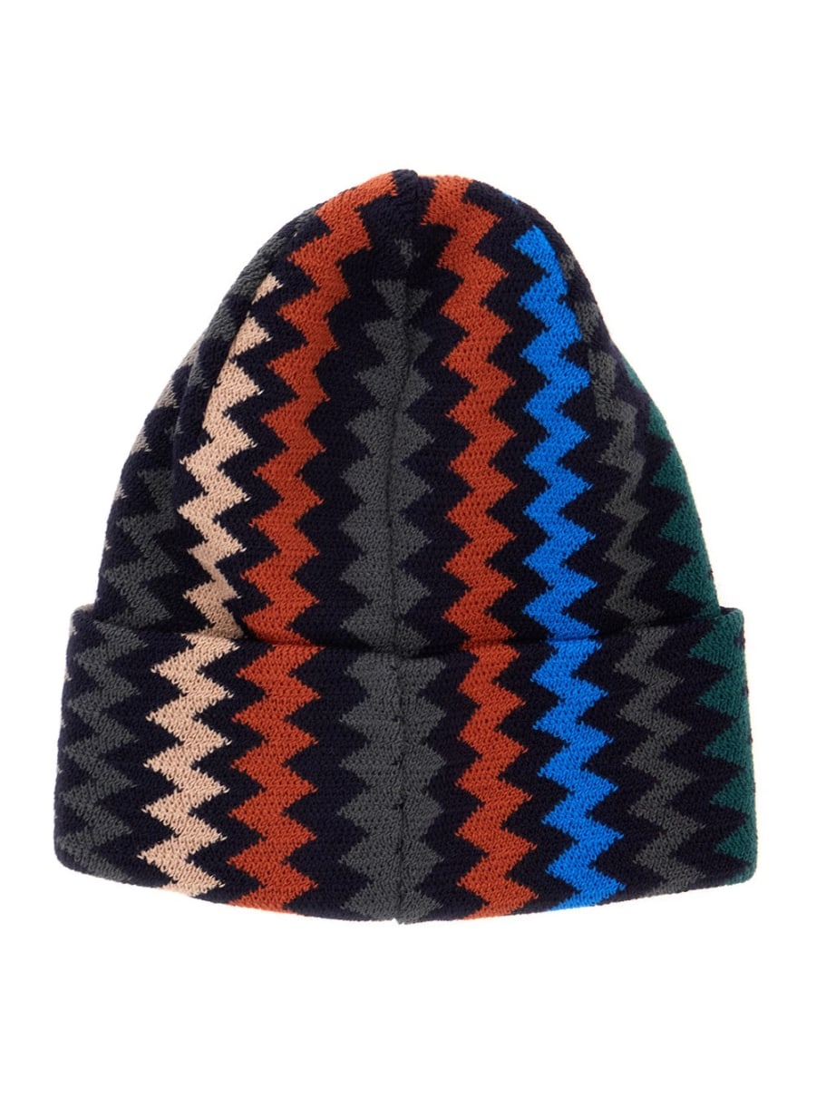 Missoni Berretto con tesa con risvolto e motivo ZigZag in misto lana nero uomo, view 2