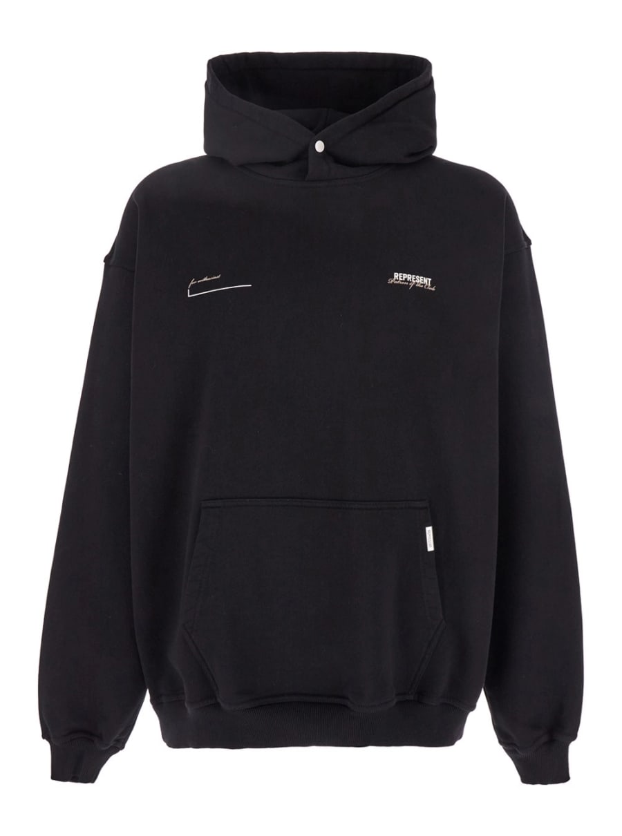 Represent Felpa 'Patron of The Club' con Stampa Logo Fronte e Retro in Cotone Nera Uomo