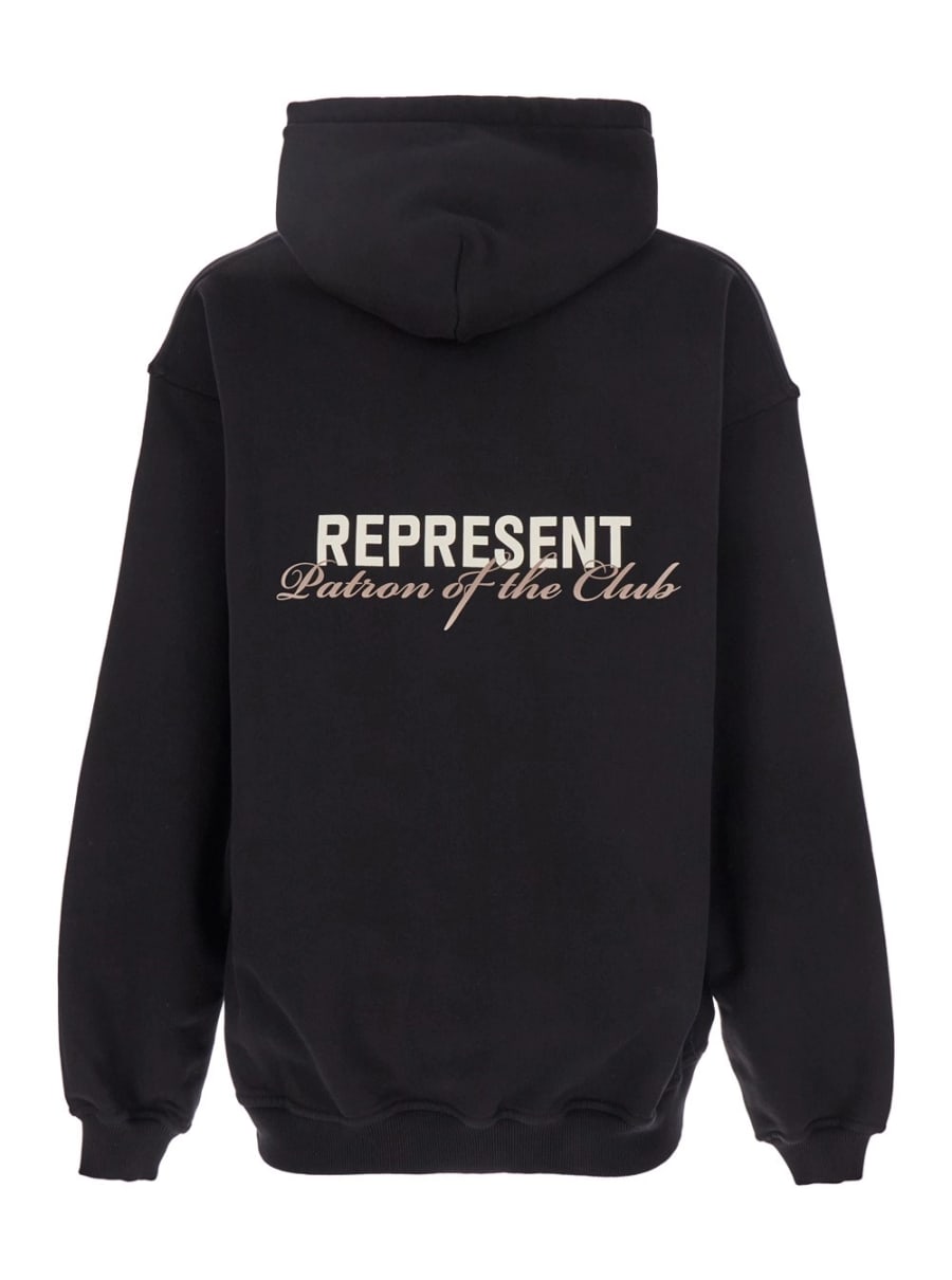 Represent Felpa 'Patron of The Club' con Stampa Logo Fronte e Retro in Cotone Nera Uomo, view 2