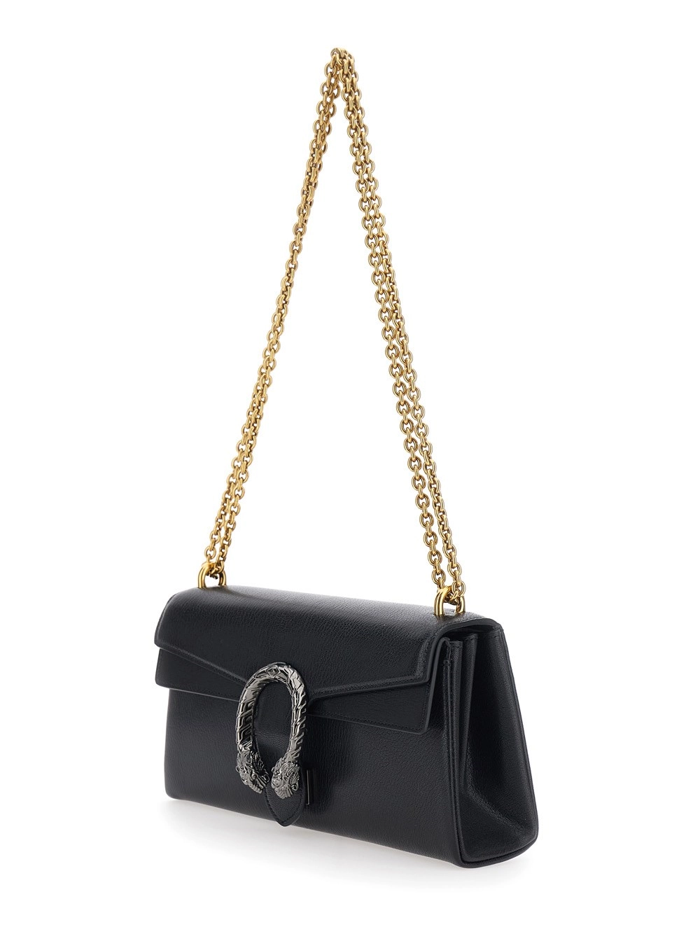 Gucci Borsa a spalla 'Dionysius' con placca metallica sul fronte in pelle nera donna, view 2