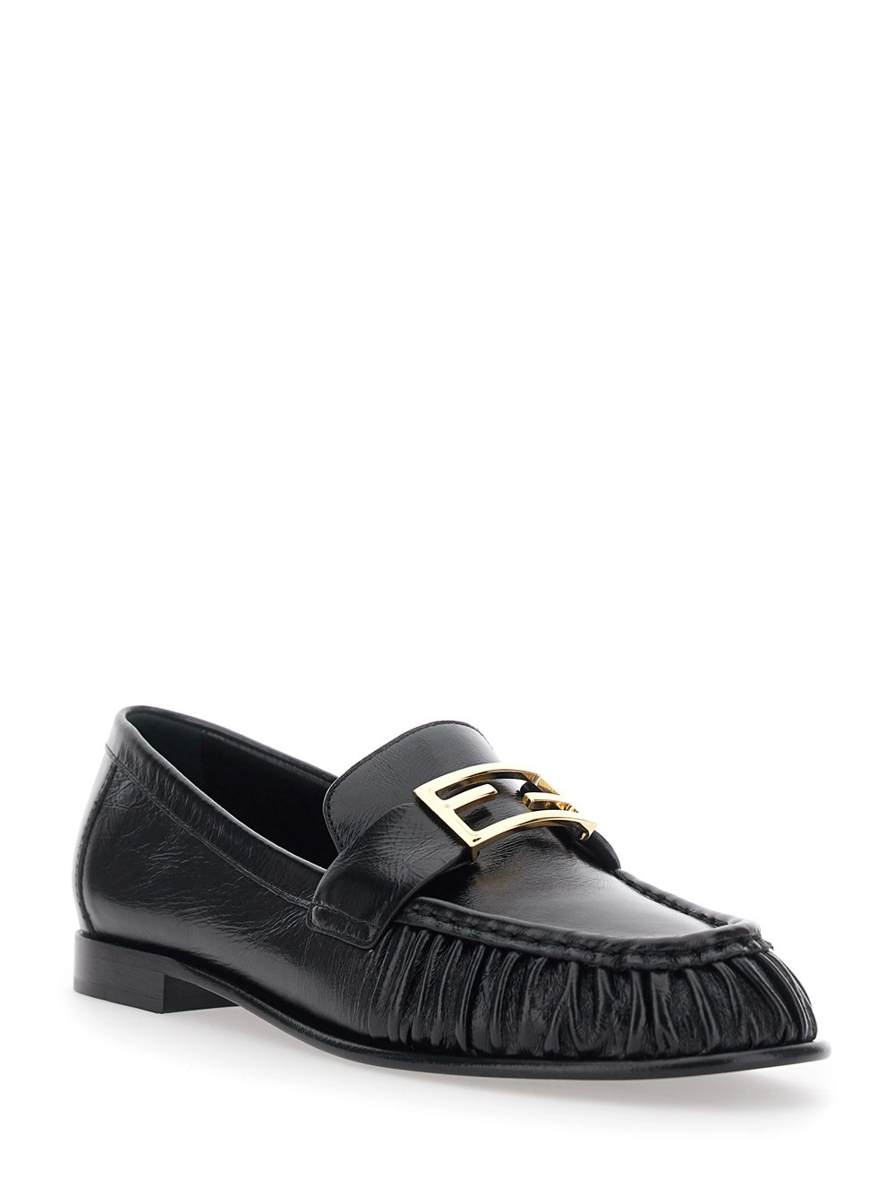 Fendi Mocassini con Placca FF sul Fronte in Pelle Neri Donna, view 2