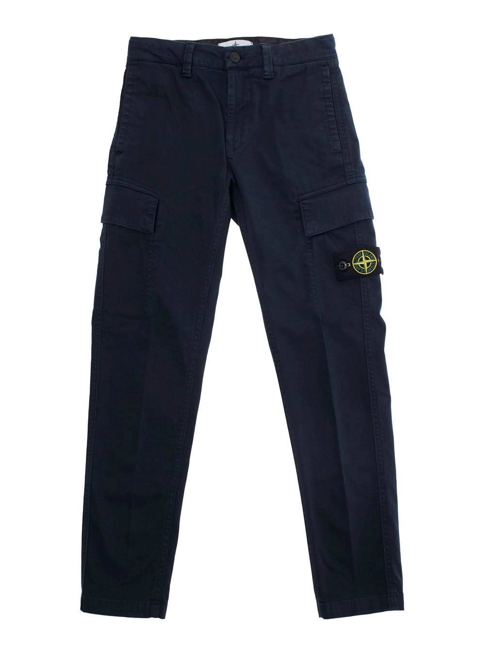 Stone island kids Pantalone con Passanti per Cintura e Patch Logo sul Fronte in Cotone Stretch Blu Bambino