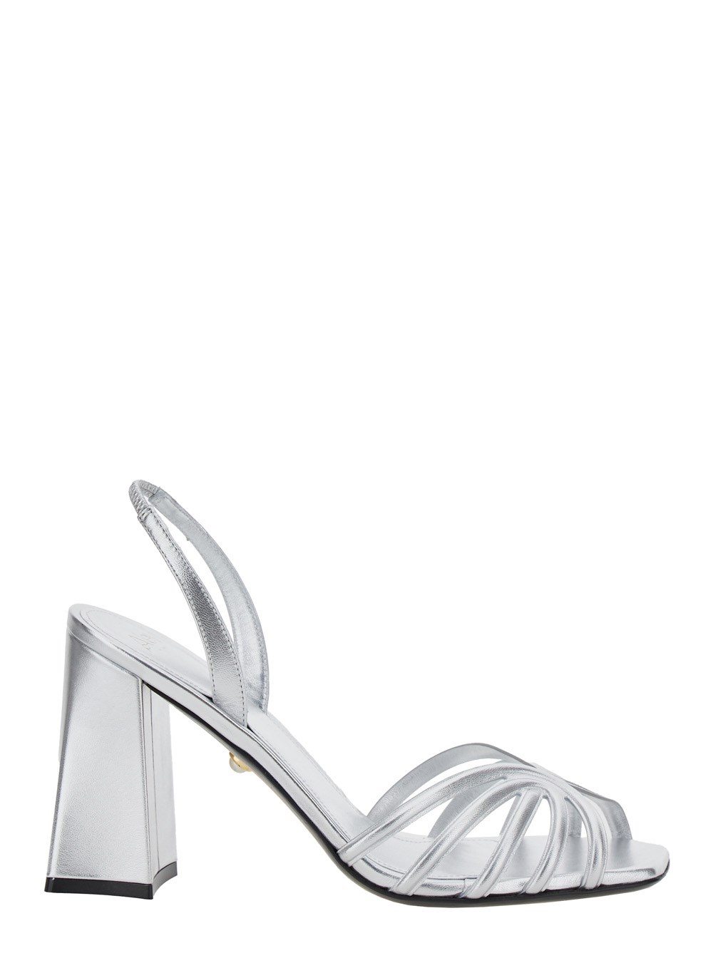 Alevì Sandali 'Tara' con Cinturino Elasticizzato e Tacco Largo in Pelle Metallici Donna