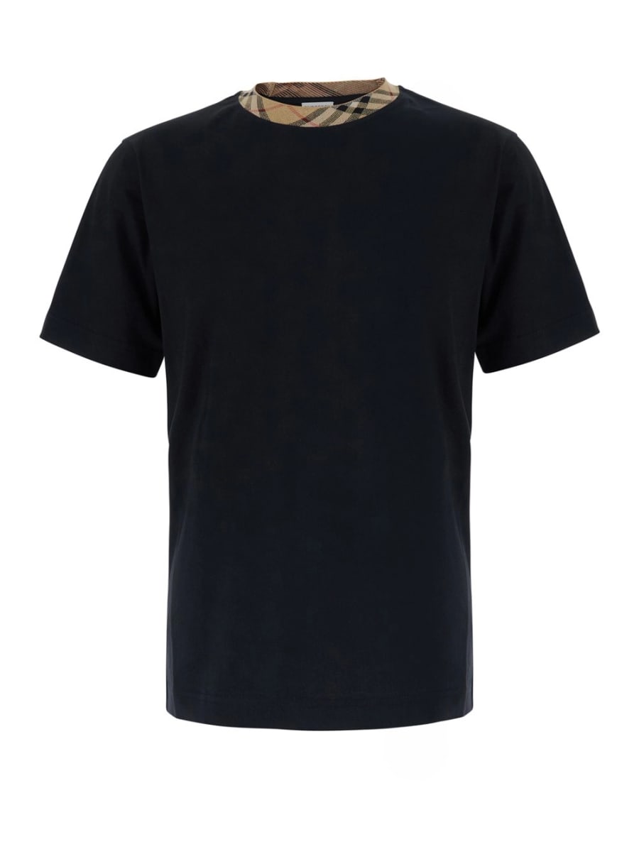 Burberry Tshirt 'RYAN' con colletto con motivo Check in cotone nera uomo