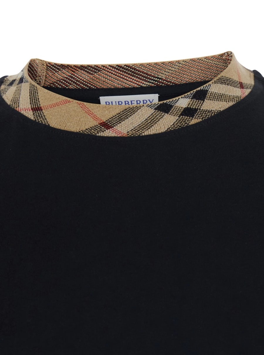 Burberry Tshirt 'RYAN' con colletto con motivo Check in cotone nera uomo, view 3