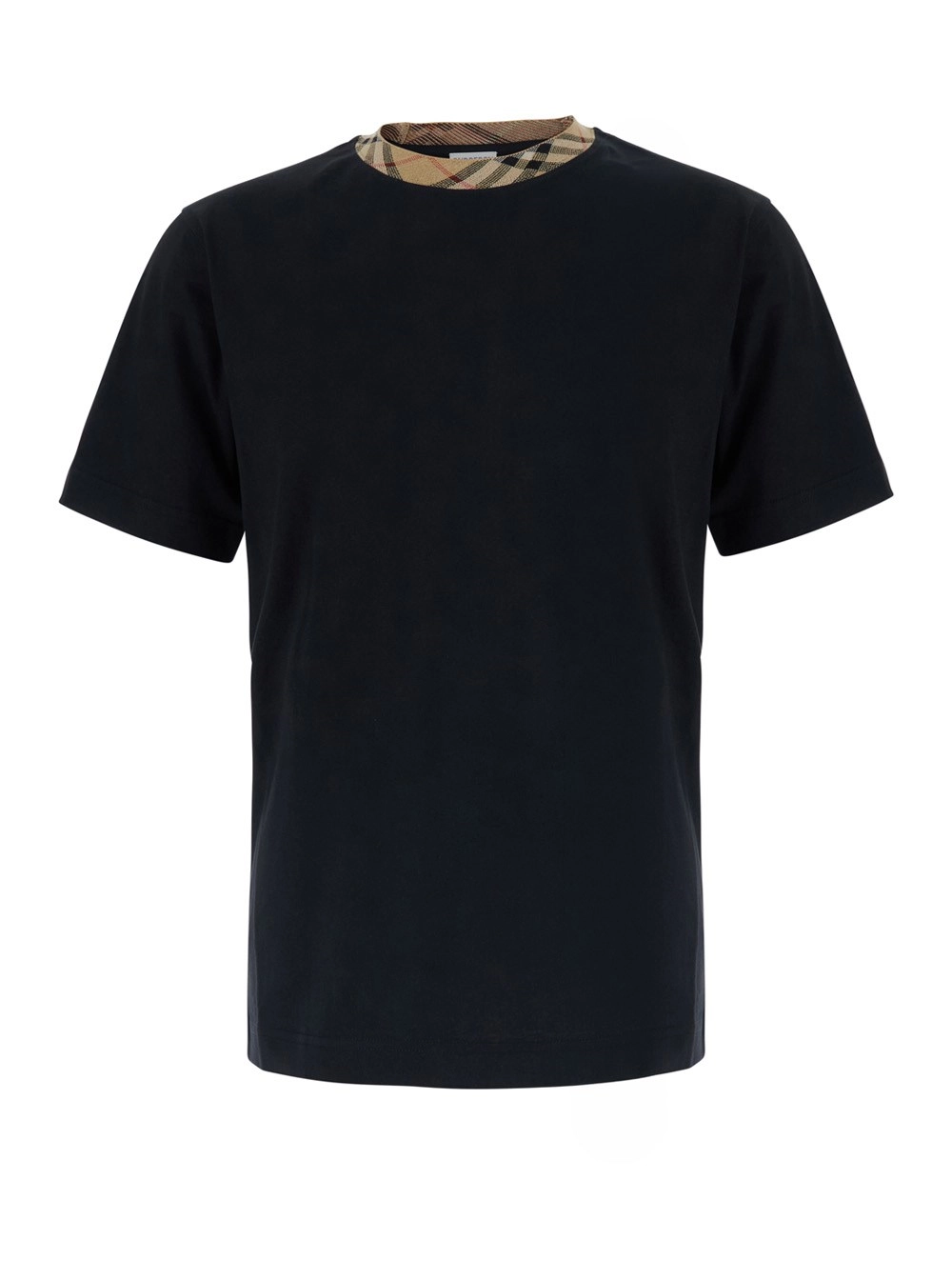 Burberry Tshirt 'RYAN' con colletto con motivo Check in cotone nera uomo