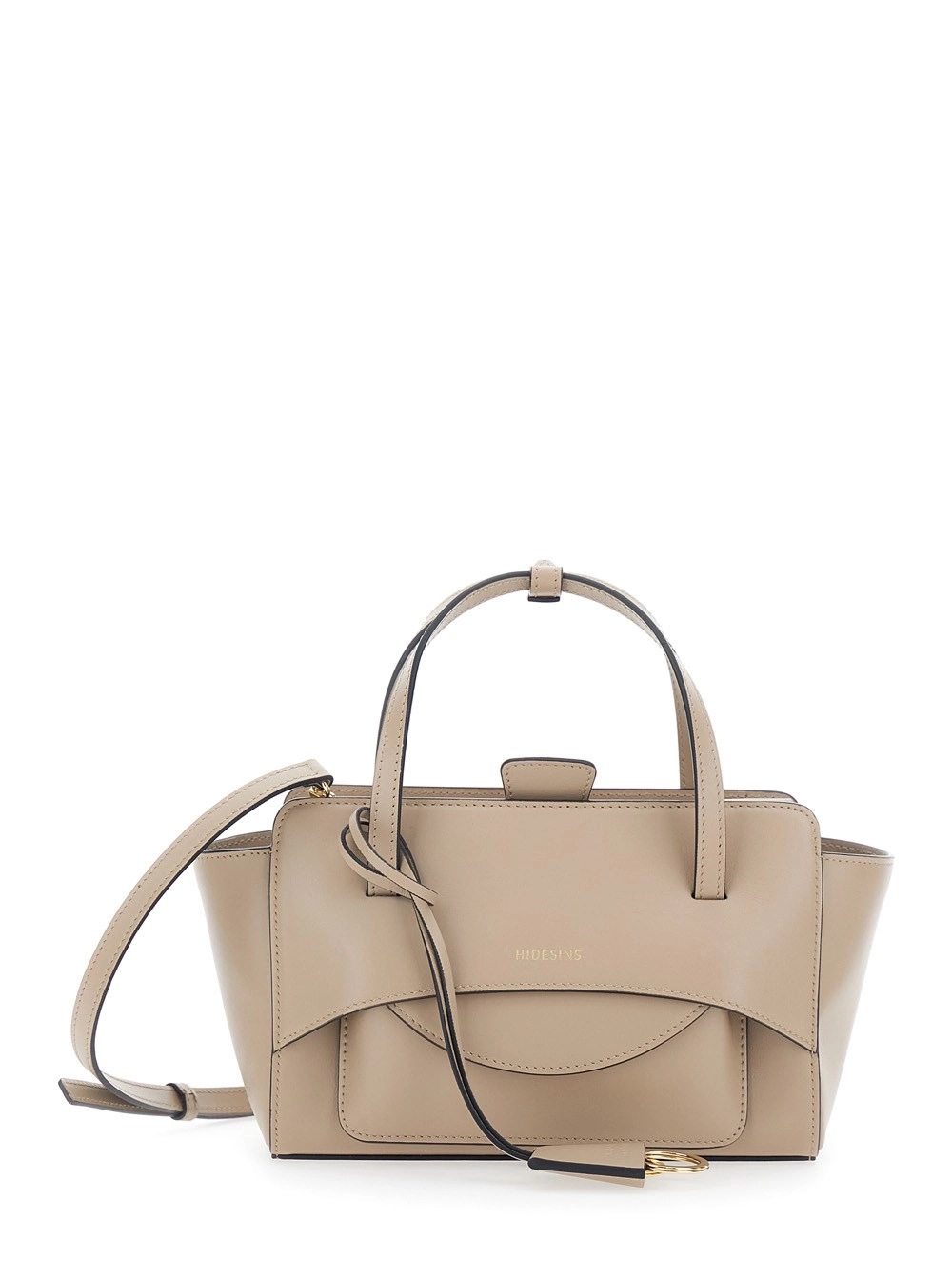 Hidesins Borsa a mano Small con logo lettering sul fronte in pelle beige donna