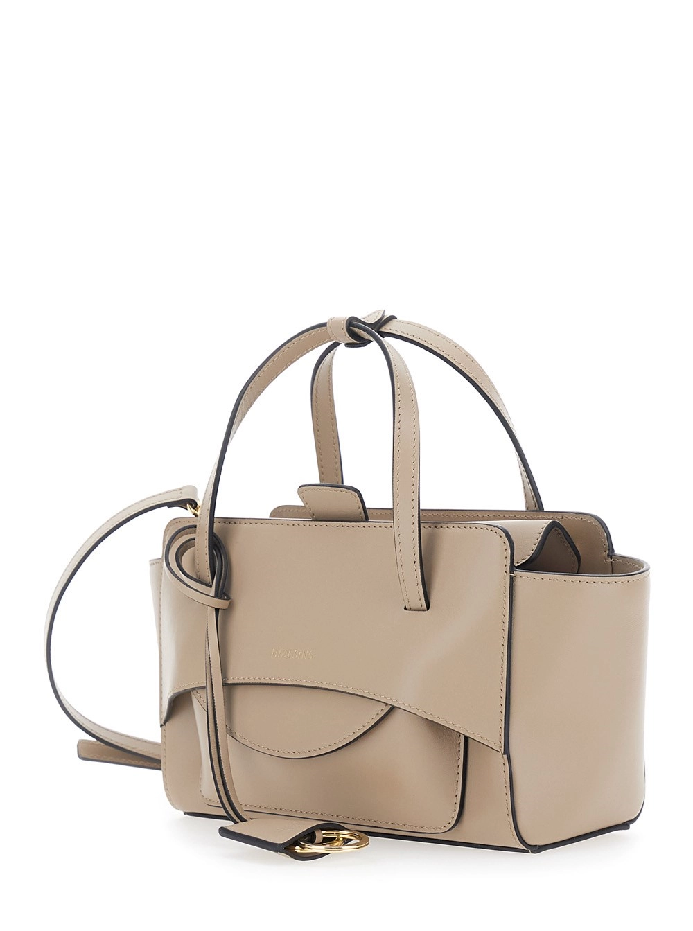Hidesins Borsa a mano Small con logo lettering sul fronte in pelle beige donna, view 2