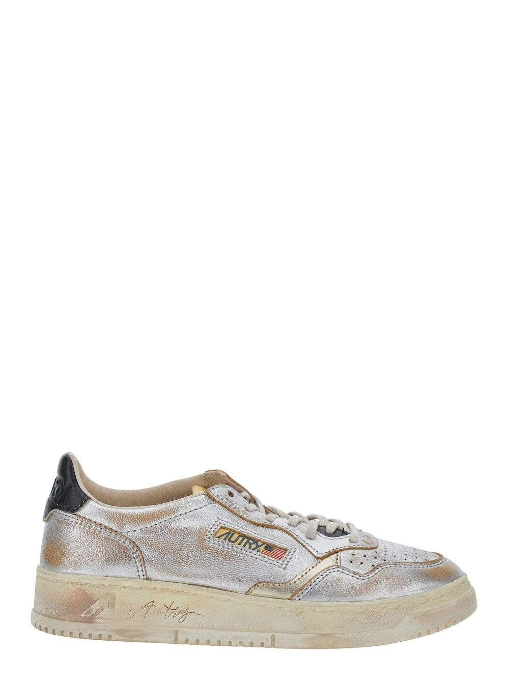 Autry Sneaker con Patch Logo sulla Linguetta e Effetto Vintage in Pelle Metalliche Donna