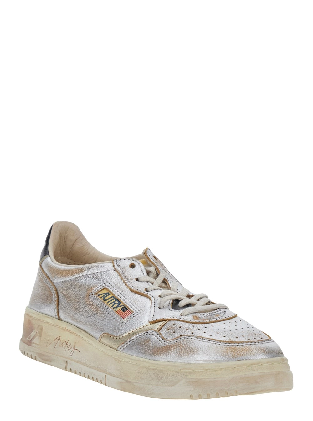 Autry Sneaker con Patch Logo sulla Linguetta e Effetto Vintage in Pelle Metalliche Donna, view 2