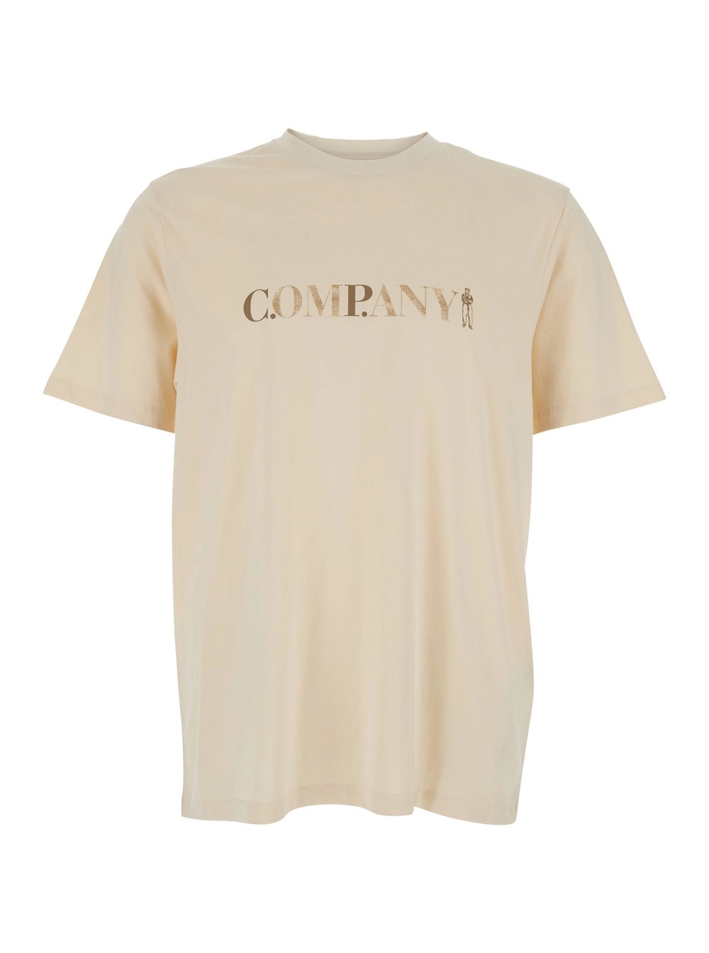 C.P. Company T-Shirt Beige con Collo Rotondo e Stampa sul Fronte in Cotone Beige Uomo