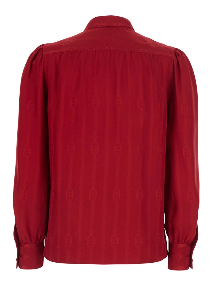 Gucci Camicia con Fiocco sul Fronte e Motivo con Catena GG All-Over in Seta Rossa Donna, view 2